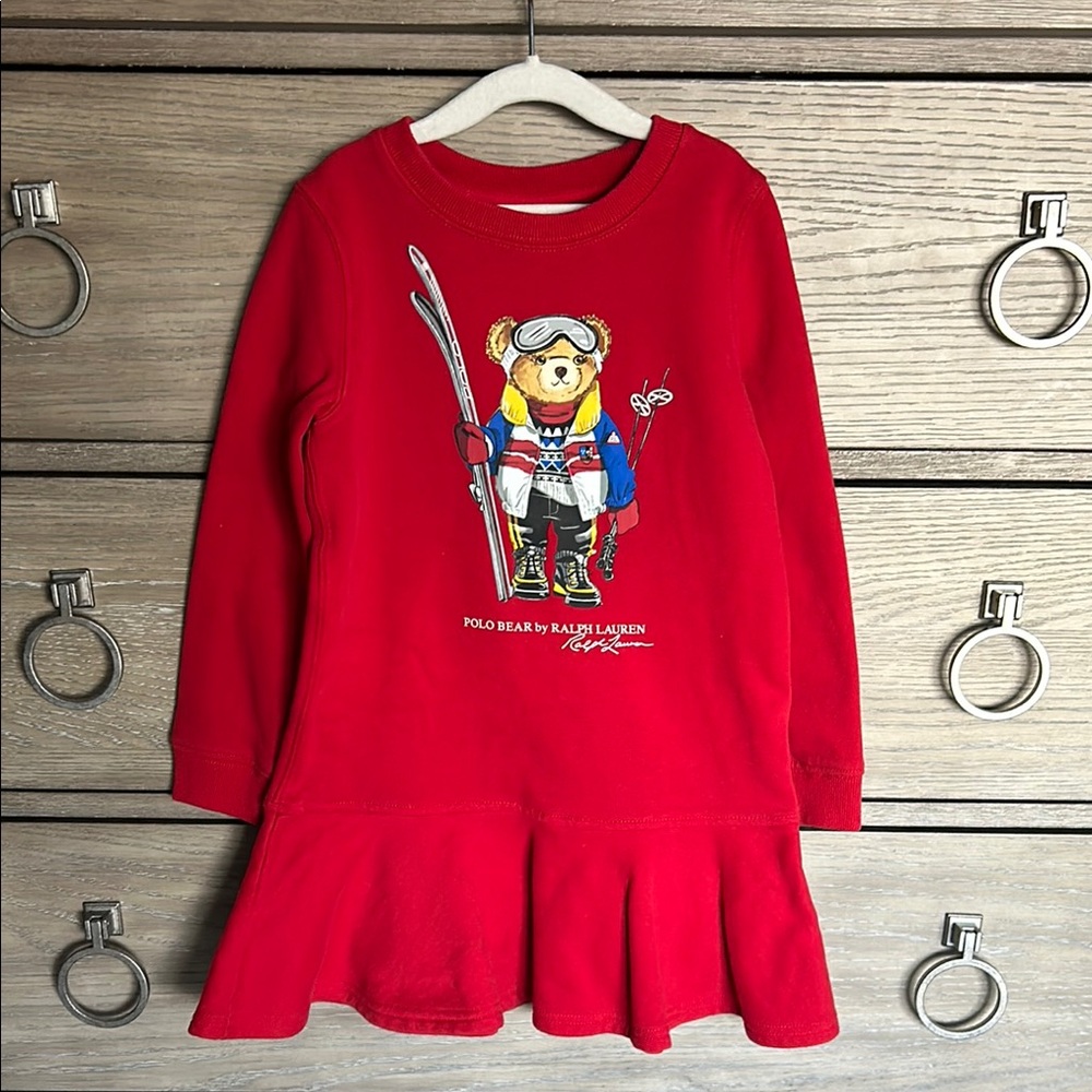 Ralph Lauren Toddler Girl  Red Polo Bear Dress Size 5